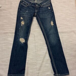 BKE Dark Blue Distressed Straight Leg Jeans